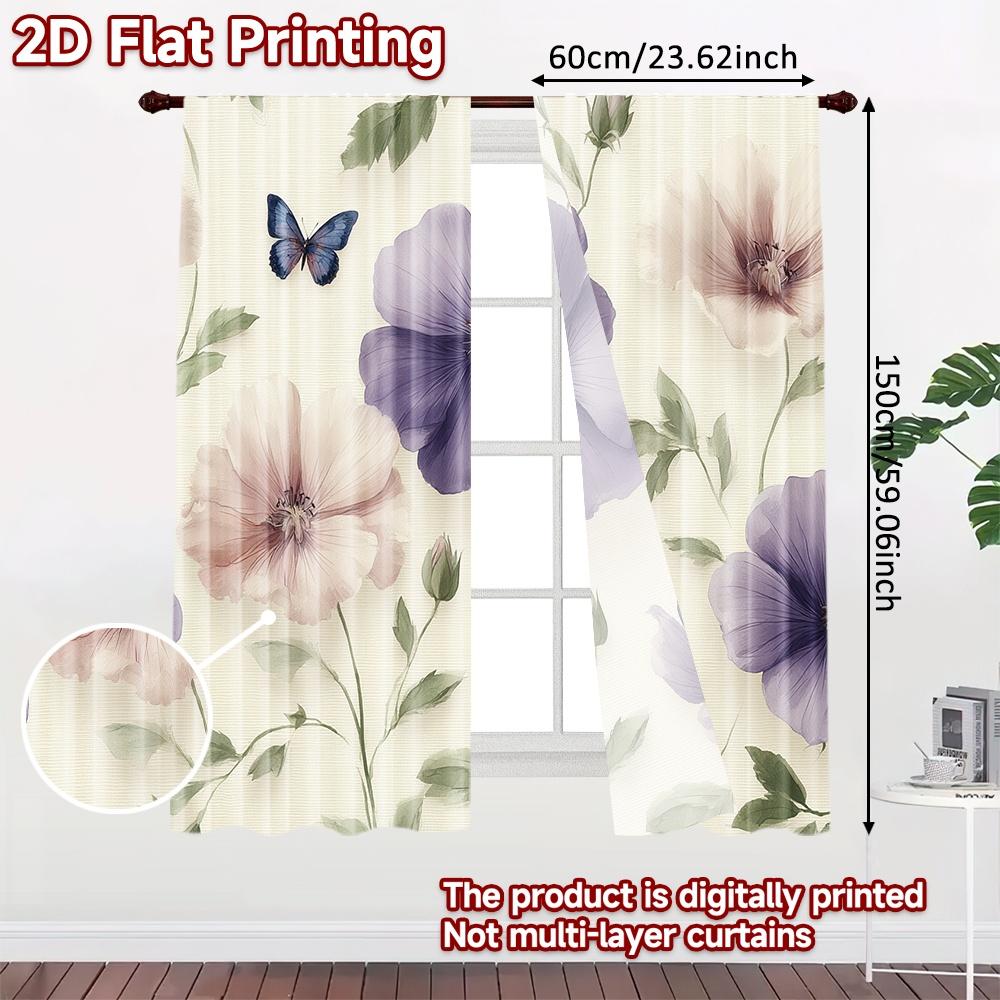 2D FLAT PRINTING 2pcs Curtains (Without Rod) Floral Spring Arrangement April Fools is Day holiday curtains with digital printing