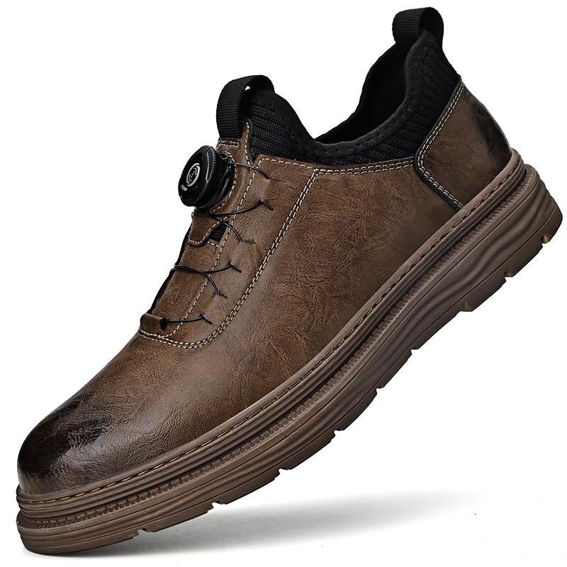 Fashion Men's Leather Shoes Rotating Button Casual Shoes Dress Shoes