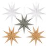 5Pcs Star Lanterns 12-Inch Paper Christmas Ornaments 9 Pointed Hanging Lamp Lampshades Vintage Farmhouse Xmas Party Decorations