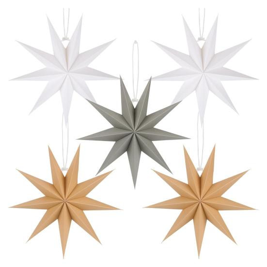 5Pcs Star Lanterns 12-Inch Paper Christmas Ornaments 9 Pointed Hanging Lamp Lampshades Vintage Farmhouse