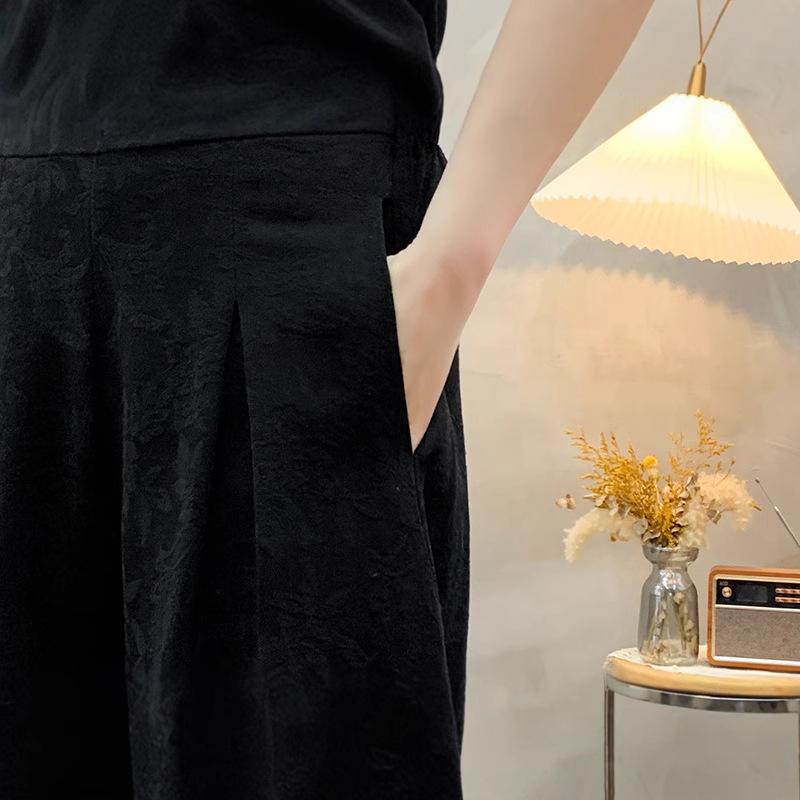 New Chinese Jacquard Ethnic Cotton-Linen Women's Skirt-Pants: Loose, Retro, Wide-Leg Trousers