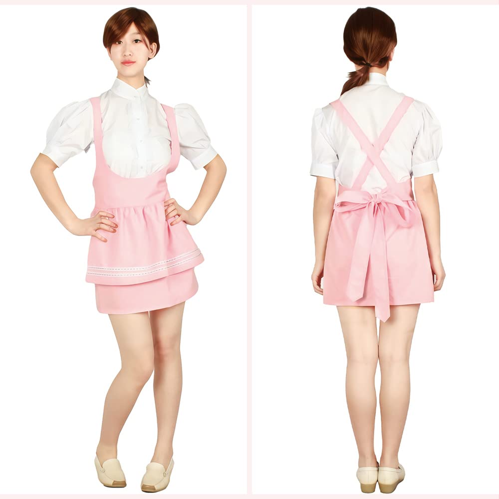 NOOLOR Anmira Uniform Waitress Maid Outfit Set Cosplay Costume (Size M, Pink)