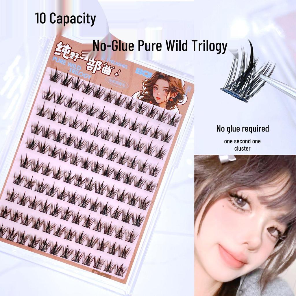 Self-Adhesive Natural Fishtail False Eyelashes - Beginner-Friendly, No Glue Needed, Wide Band