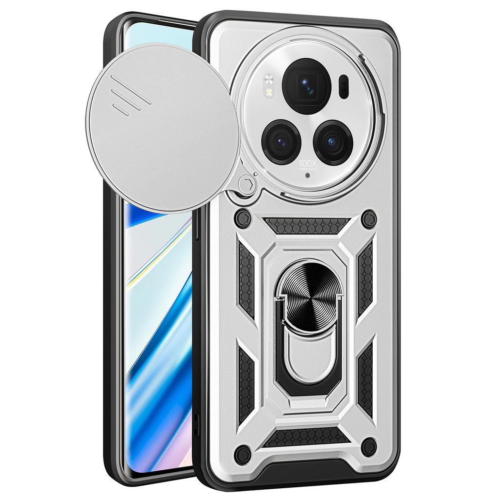 For Honor Magic6 Pro 5G Case Kickstand PC+TPU Phone Cover with Slide Lens Window