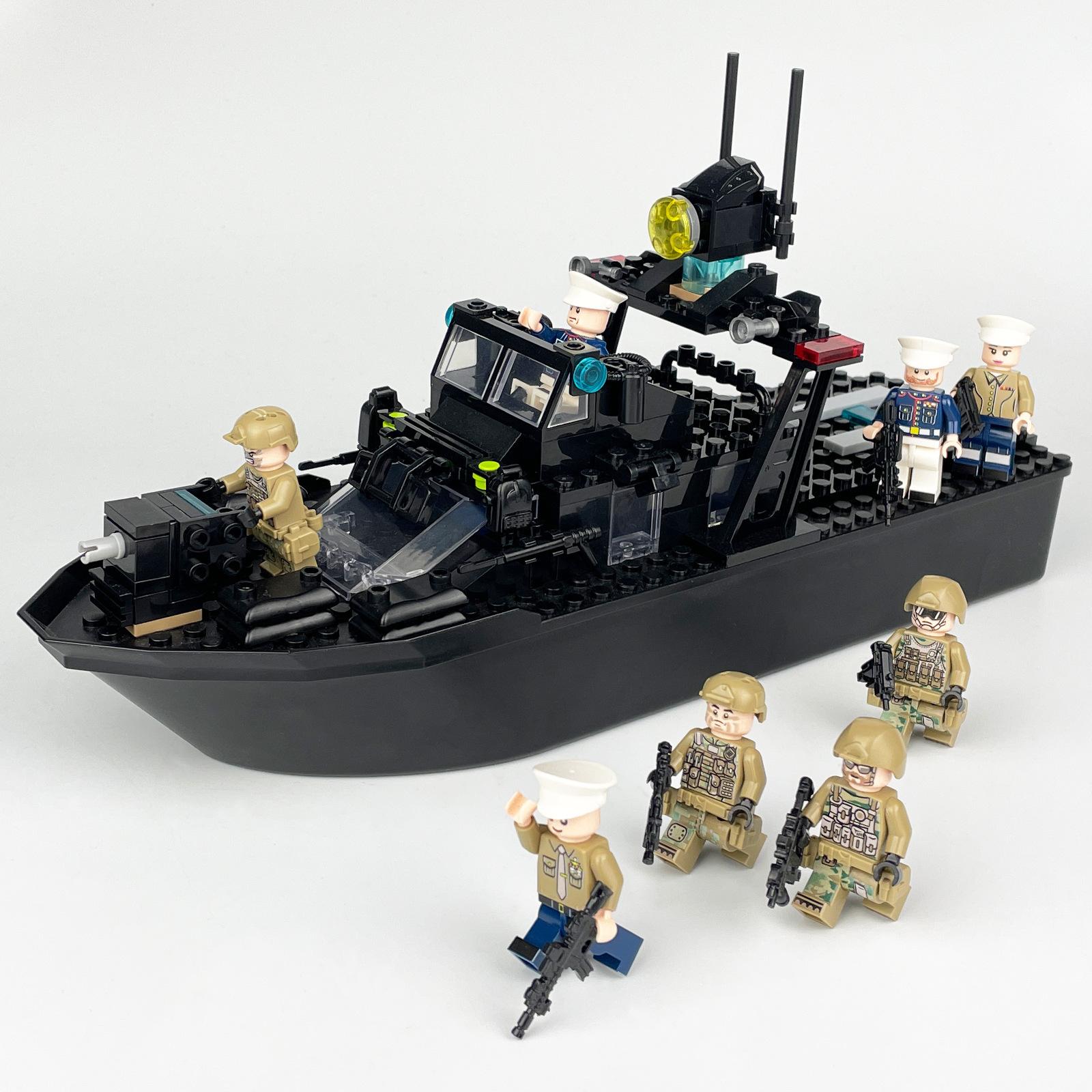 Package Navy Children S Assembled Building Block Toy Diver Weapon Black Hawk Patrol Ship X003