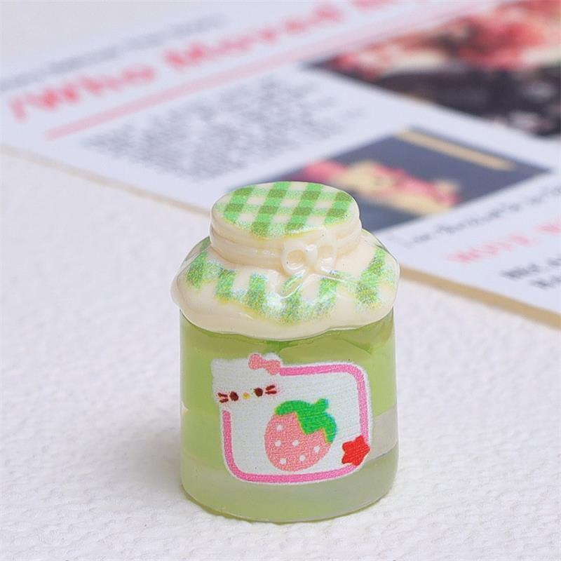 4 stk Dukkehus Miniatyrer Hello Kitty Jordbærsyltetøyglass Lysende Modell Kt Mikrolandskap Ornamenter Dekor Leke Late som Leke DIY