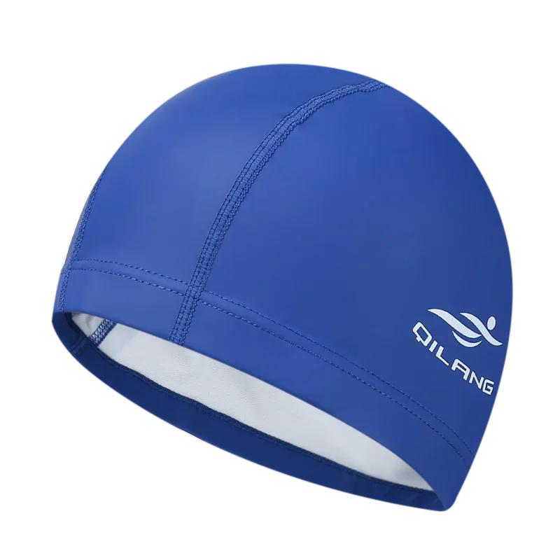 Swim Cap adult waterproof Pu unisex solid color pool diving cap long hair ear protection swim cap One Size темно-синий
