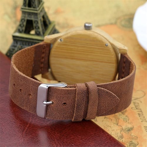 COOFEEL Wooden Watch, Bamboo Wood Watch, Women's and Men's Analog Watch with Genuine Leather Band, Natural Wood, Christmas Gift (Thin Hands, Women's W