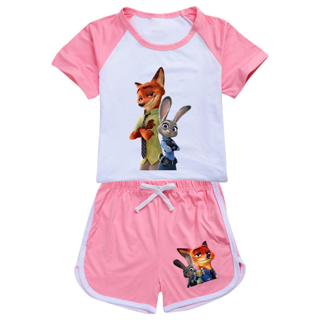 Kinder Sommer Sport T-Shirt und Shorts 2-teiliges Outfit Trainingsanzug Set Kurzarm Print Crop Tops mit Bekleidungsset