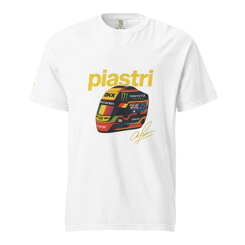 Oscar Piastri McLaren F1 Racinghjälm Signatur T-shirt, Formel 1-förare Grafisk T-shirt, Unisex Avslappnad Topp