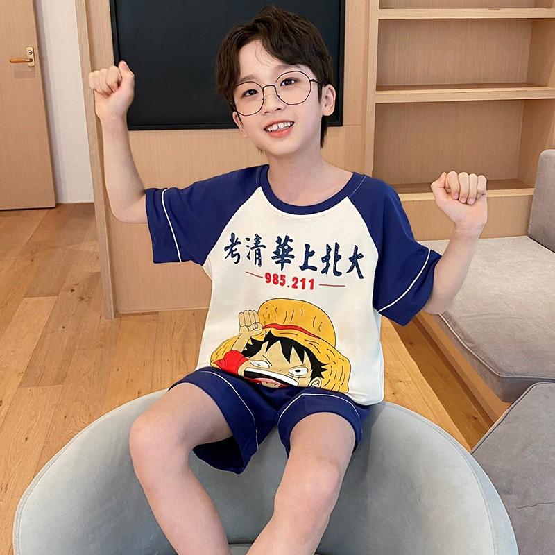 Boys Cotton Short Sleeve Pajama Set Lightweight Sleepwear Kids 8 Years Cartoon Print Home Outfit