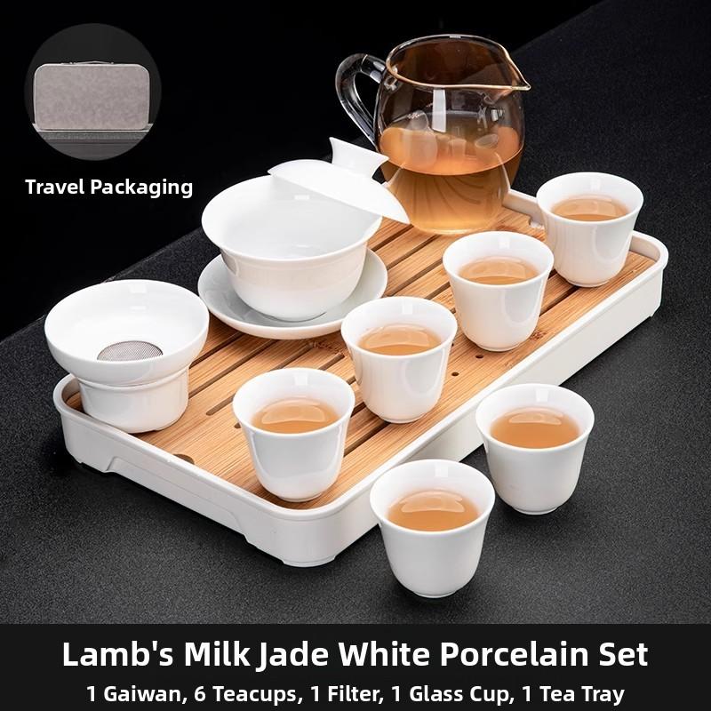 Ceramic Gongfu Tea Set Yuxi White Porcelain Tea Pot Cover Bowl And Tea Cups Set for Home Office Tea Brewing