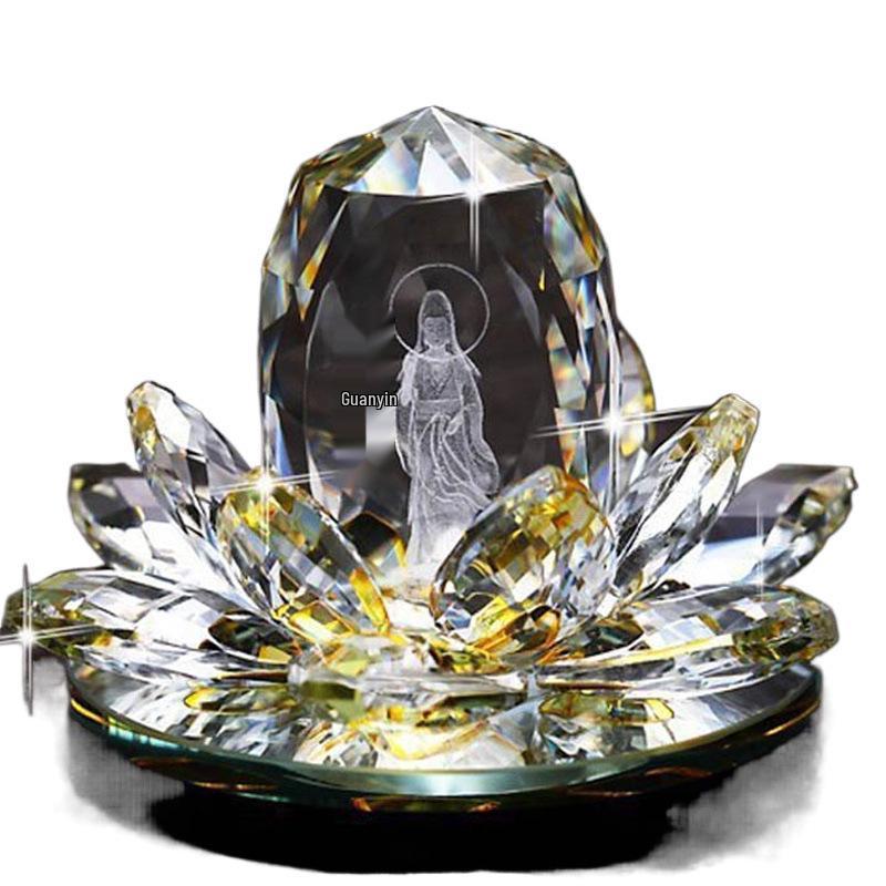Lotus Guanyin Buddha Car Ornament with Crystal Perfume Base - Peaceful Interior Decoration