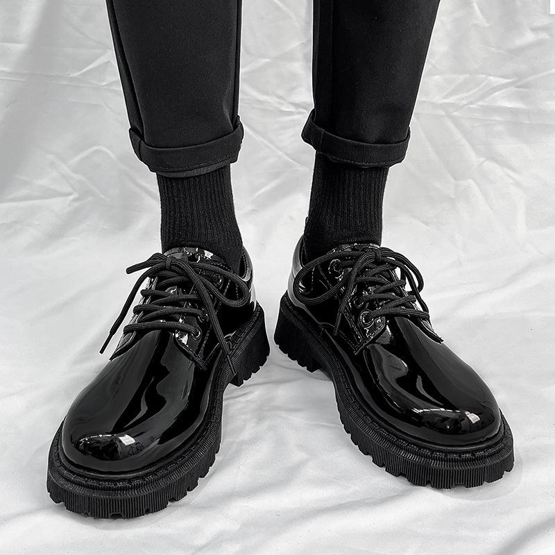 Glossy Small Leather Shoes Men's Formal Business British Derby Shoes Autumn Big Head Casual Shoes New Heightened Thick Sole