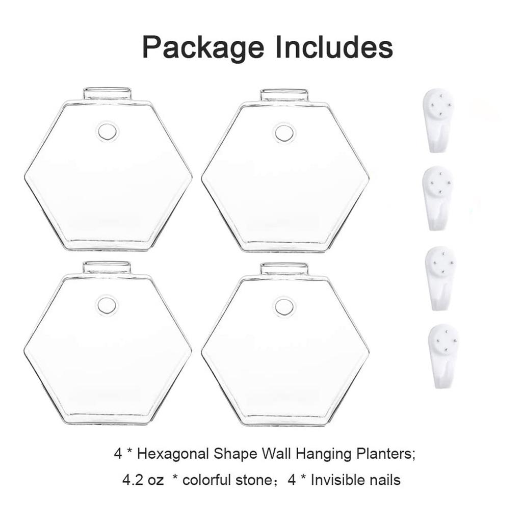 Vaso de flores de vidro de parede 4 peças decoração de casa vaso hidropônico de parede hexagonal recipiente para plantas endro