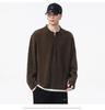Men's Washed Two-Piece Look Long Sleeve American Streetwear Loose Heavyweight Plus Size Top 550