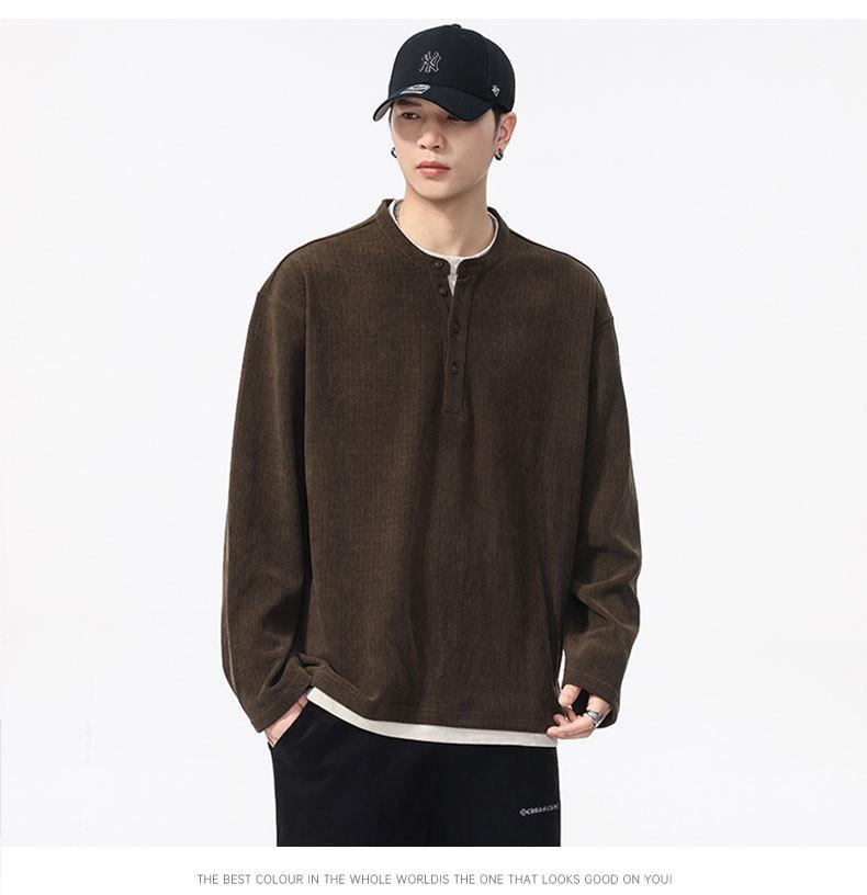 Men's Washed Two-Piece Look Long Sleeve American Streetwear Loose Heavyweight Plus Size Top 550