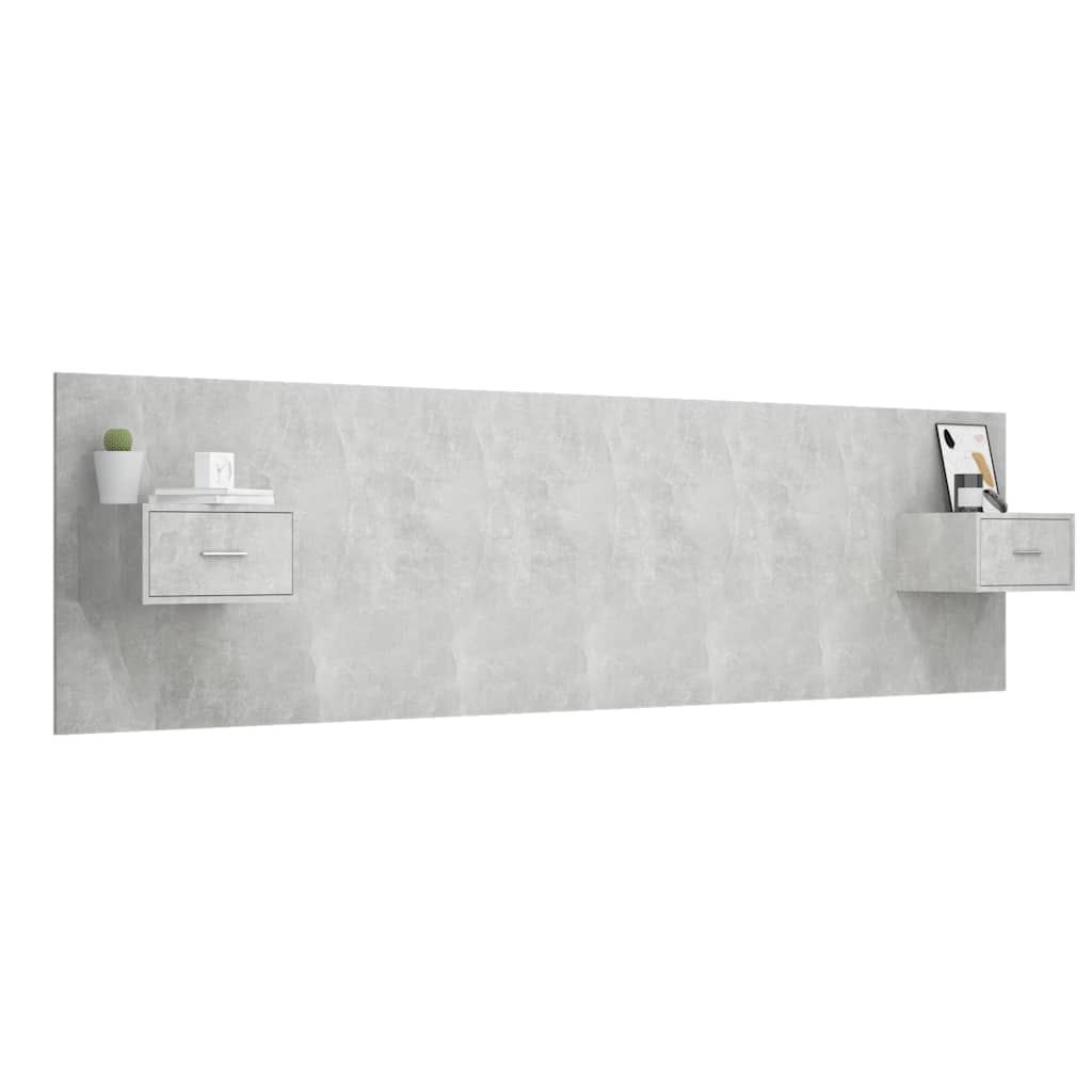 Vidaxl Headboard with Cabinets, Concrete Gray, Wood-Based Material