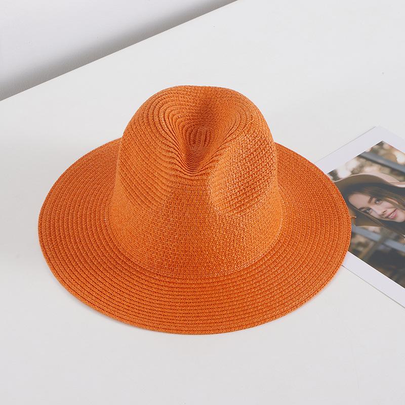 Summer Wide Brim Straw Hat Women And Men Outdoor Sun Protection Beach Panama Cap Solid Color Travel Holiday Visor Caps