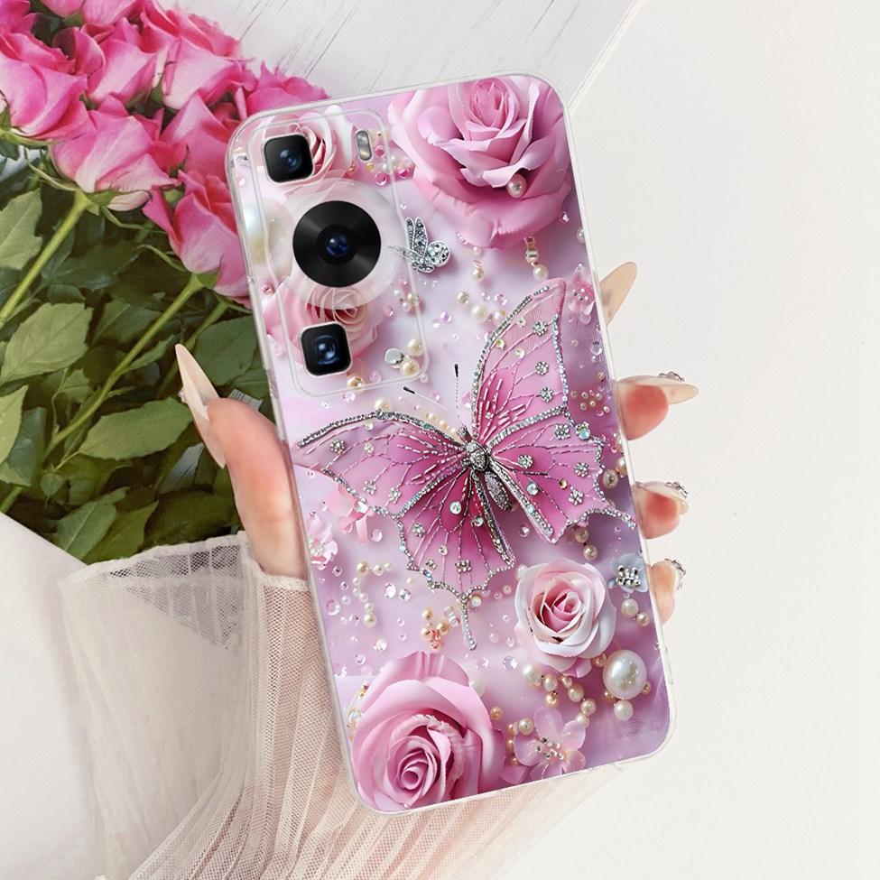 Clear For Huawei P60 Case Cute Cat Fashion Butterfly Funny Painted Casing For Huawei P60 Pro MNA-AL00 MNA-LX9 Cover