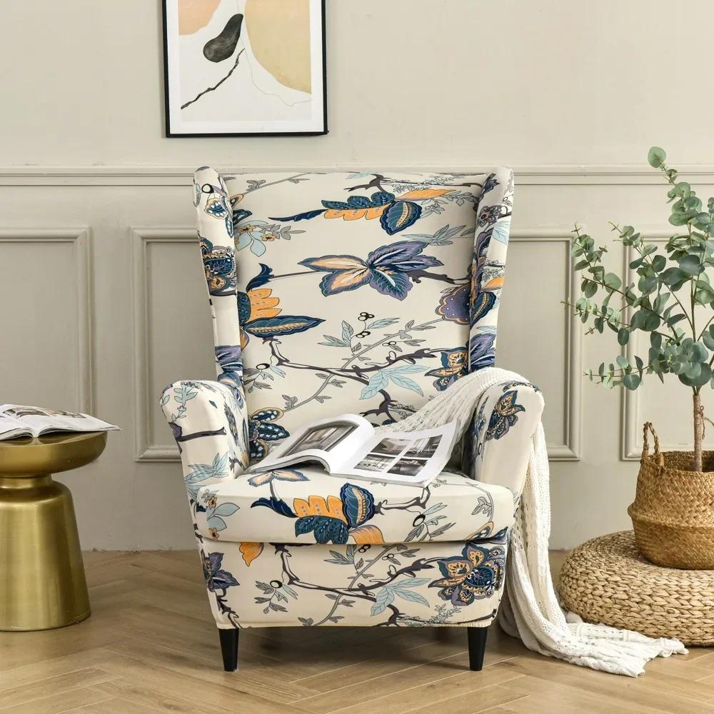 Elastic Floral Print Stretch Protector Wingback Chair Covers Recliner Wing Arm Sofa Cover Slipcover Furniture Protector
