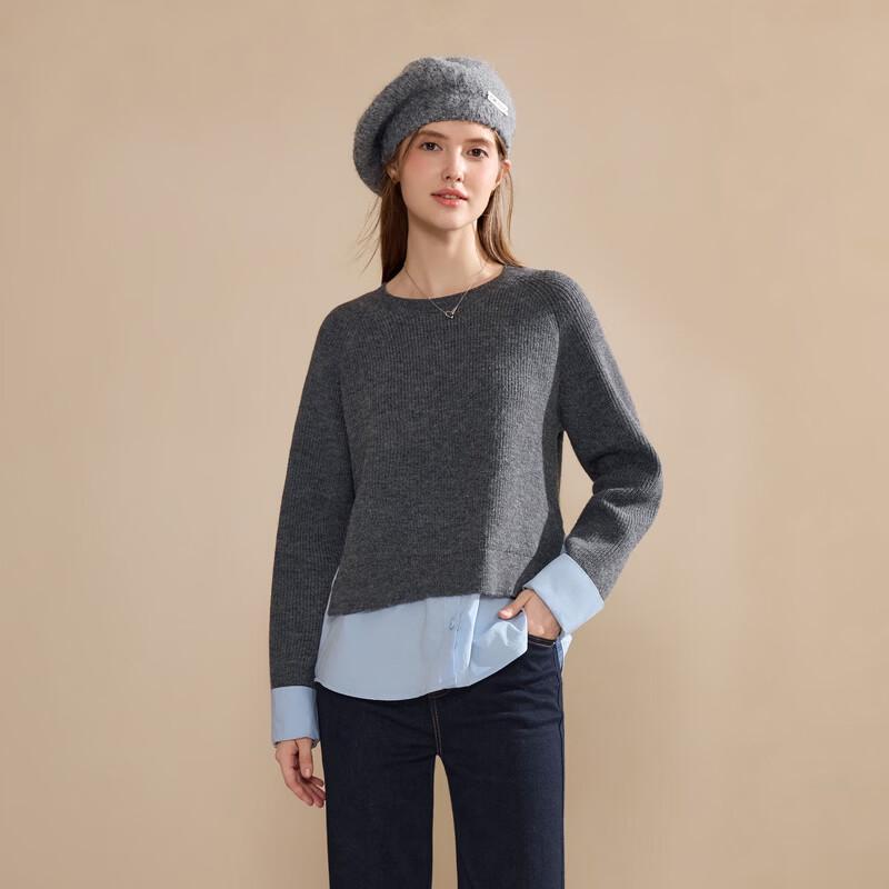 Betu Women's Winter Contrast Color Faux Two-Piece Knit Sweater