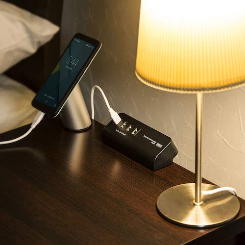 Sanwa Supply USB Charger, Outlet (1 Type-C Port + 3 USB A Ports), Clamp Type, Desk Mountable, Black, ACA-IP51BK