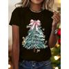 Christmas Tree Printed Women's T-shirt Summer Round Neck Christmas Party Fashion Short Sleeve 3D Bow Red/Green