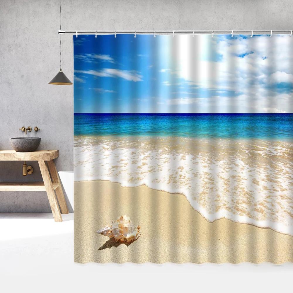 Nautical Sailboat Sea Beach Shower Curtain 3d Bathroom Curtains Print Waterproof With Hooks Bath Shower Curtain Washable Cloth