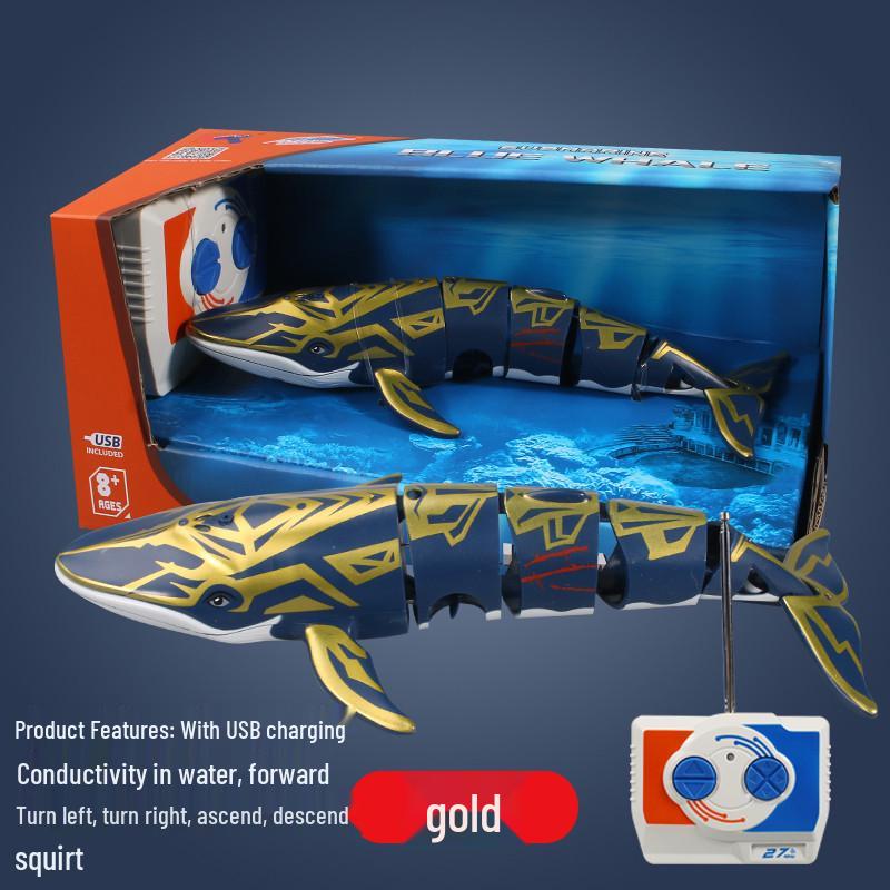 Magical Wei Mini Remote Control Speedboat - Shark & Blue Whale Water Play Set. золотой