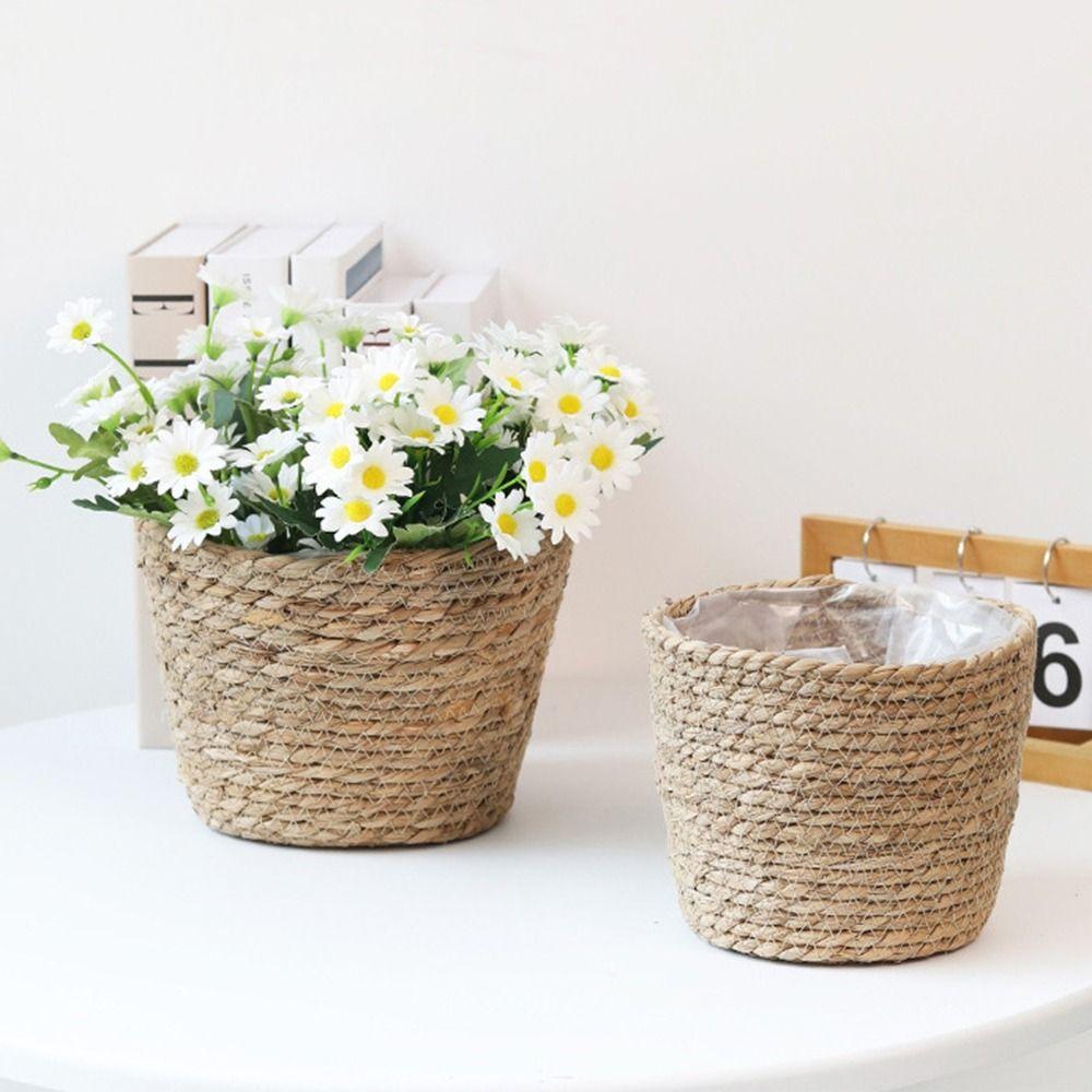 S/M/L Straw Weaving Flower Plant Pot Decorative Flowerpot Storage Baskets Flower Basket  Outdoor