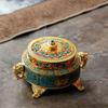 Copper Alloy Antique Incense Burner Aromatherapy Incense Burner Sandalwood Embossed Enamel Painted Temple Plate Incense Burner