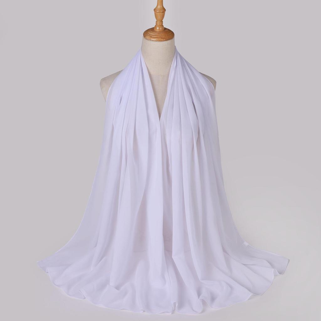 Ethnic Pearl Chiffon Hijab Scarf - Single Color, Long Style for Middle East & Africa