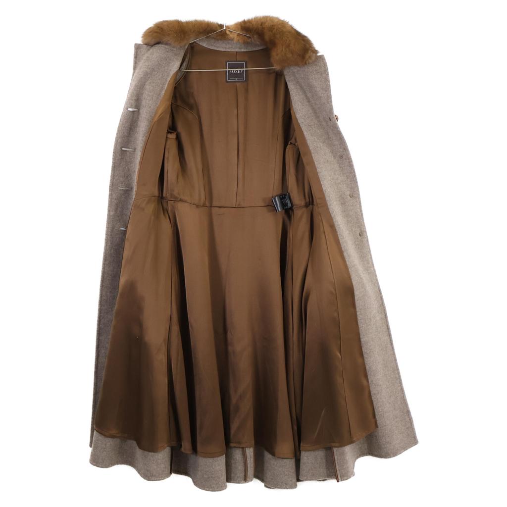 FOXEY [Good Condition] 33584-ACFE15KN Cashmerex Nylon Sable Fur Collar Leather Walnut Buttons Coat 40 greigeUsed