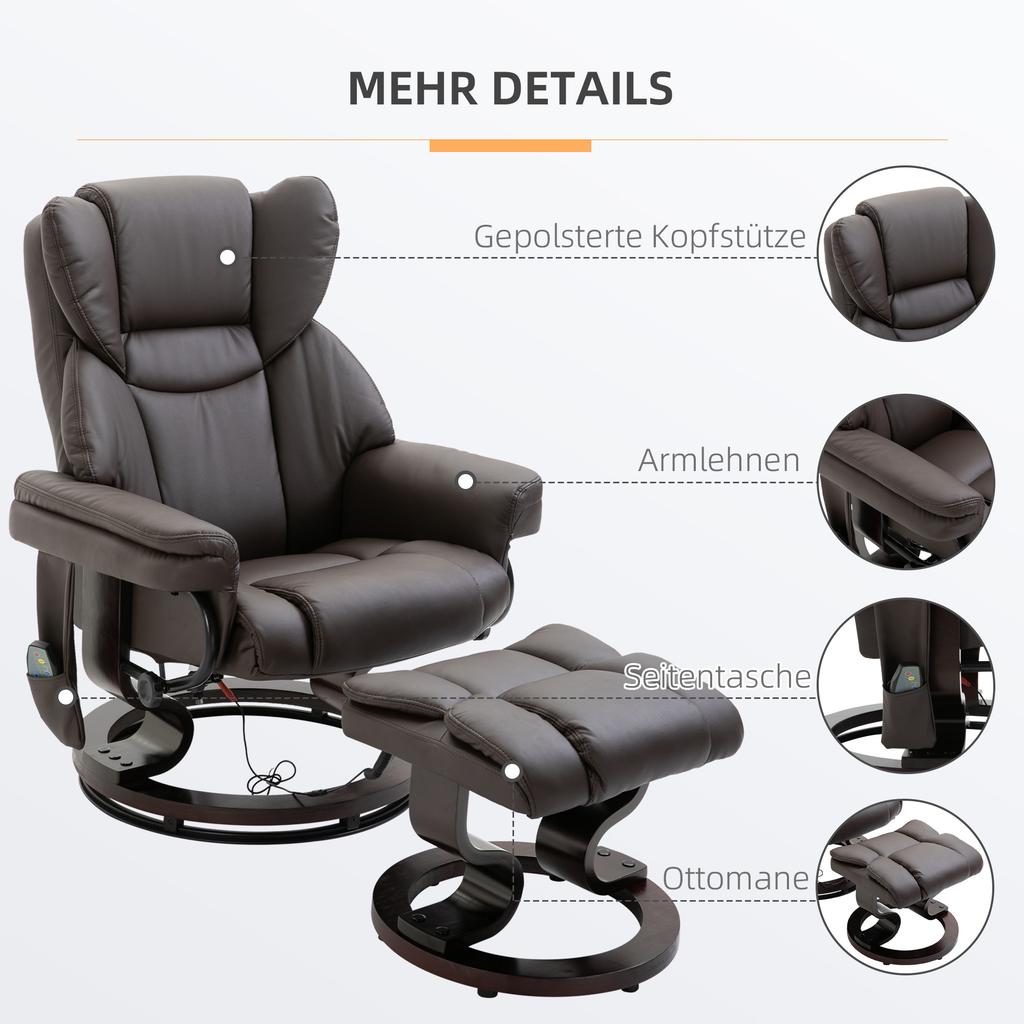 Relax Chair with Stool, 360 Degrees Rotatable TV Chair with Massage, Reclining Function, Massage Chair with Side Pocket, Recliner