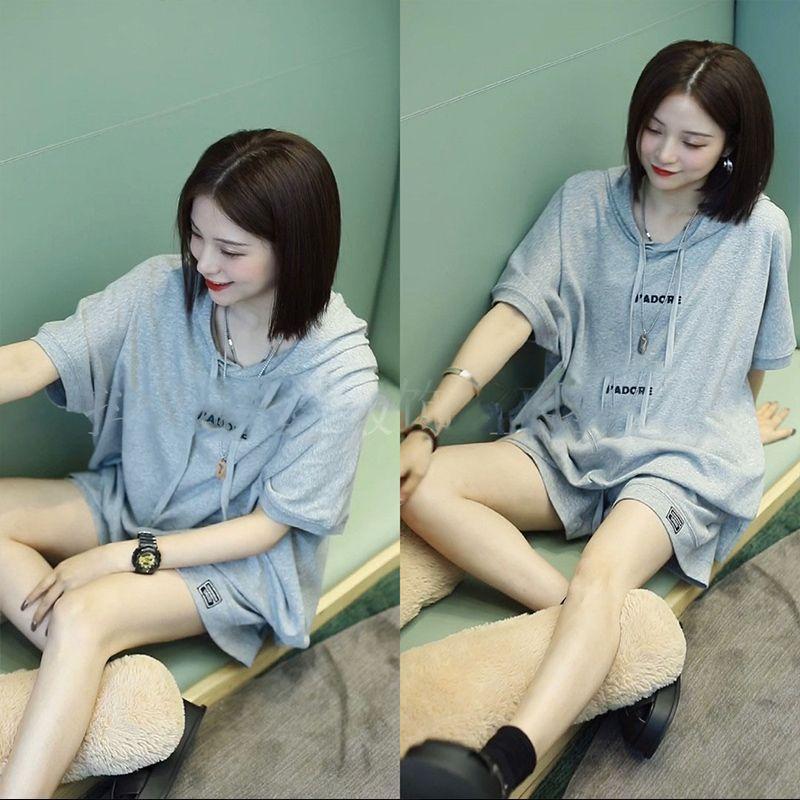 Women's Casual 2-Piece Set Loose Hooded Short Sleeve T-Shirt + Shorts Summer Loungewear Streetwear