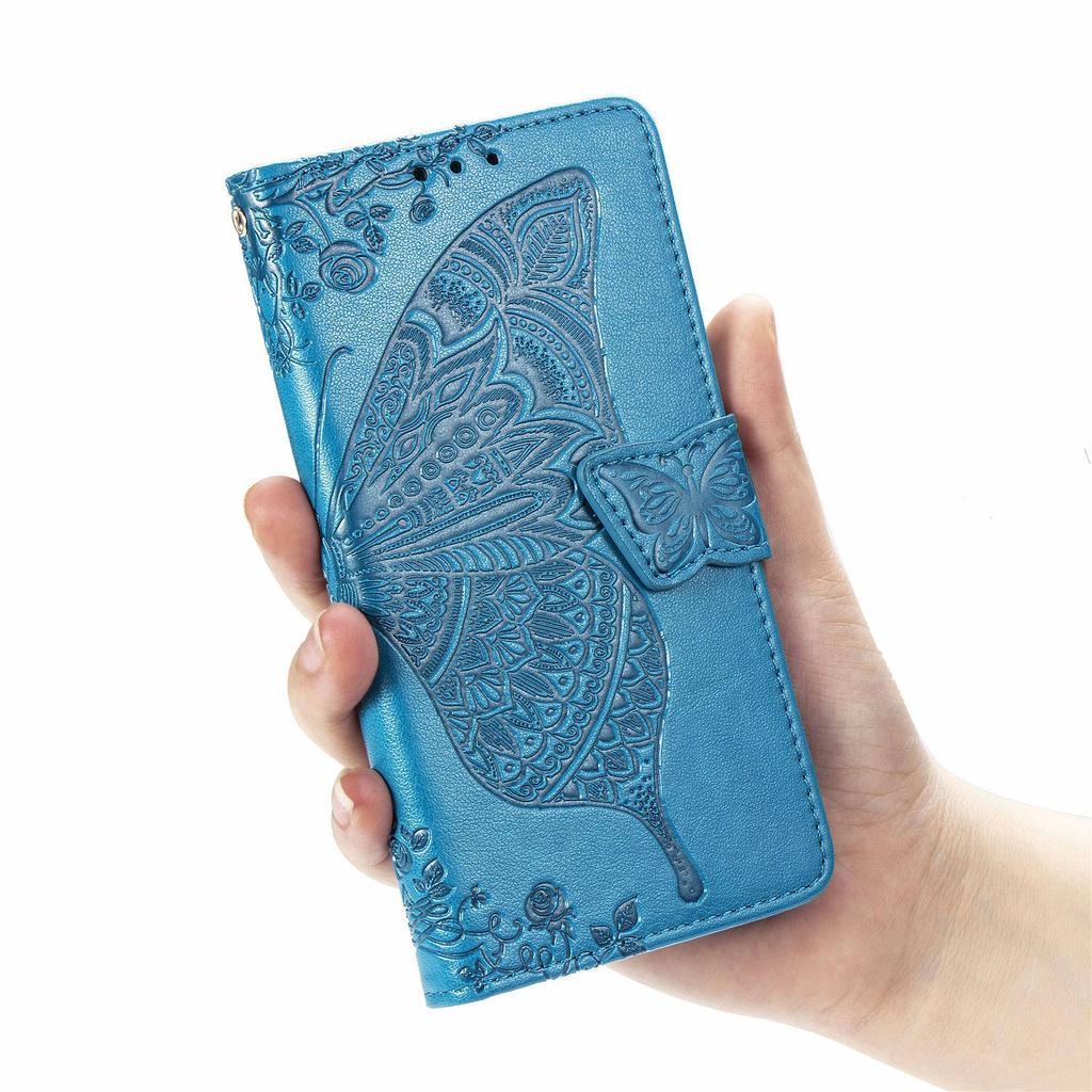 For Samsung Galaxy A51 4G SM-A515 Imprinted Butterfly Pattern Anti-scratch Phone Case PU Leather Stand Wallet Cover with Strap