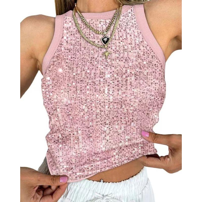 Leopard Print Sequin Vest Women's Leopard Print Vest Sexy Waist Hollow-out Sleeveless Tops 51460