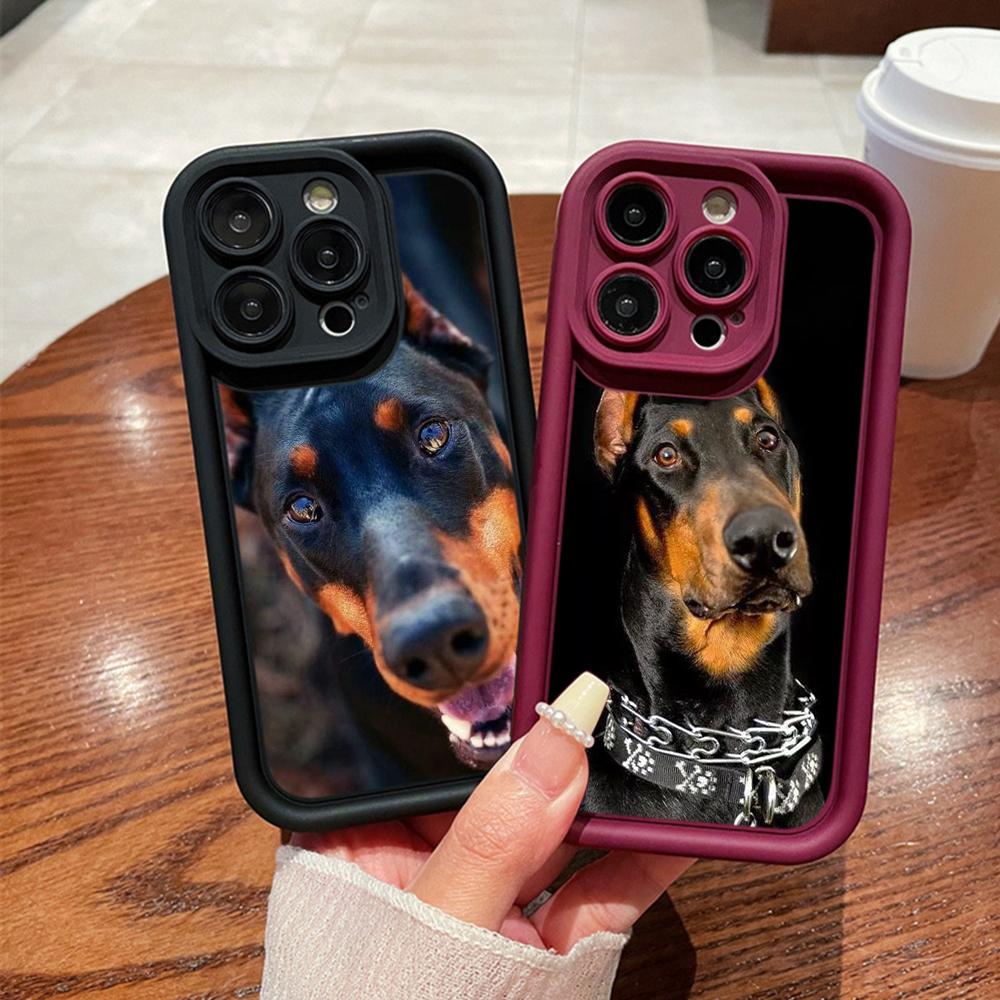 LZ14 Dog Doberman Animal Art Silicone Phone Case for iPhone 11 13 14 15 16 Pro Max 7 8 16 Plus 12 Mini XS Max XR Shockproof Back Cover