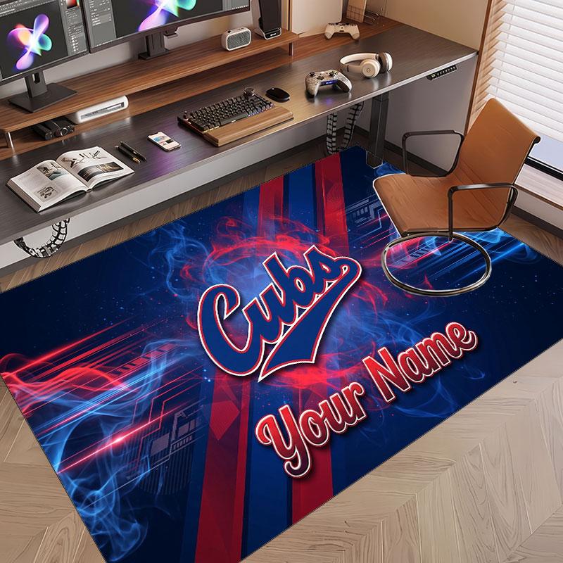 Custom Rug Chicago Cubs Pattern Print Name Text Soft Non‑Slip Floor Carpet for Home Indoor Decoration