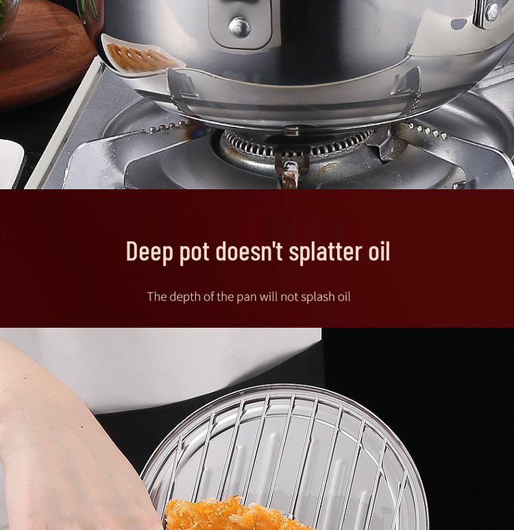 304 Stainless Steel Japanese Tempura Fryer Pot with Thermometer and Oil Rack