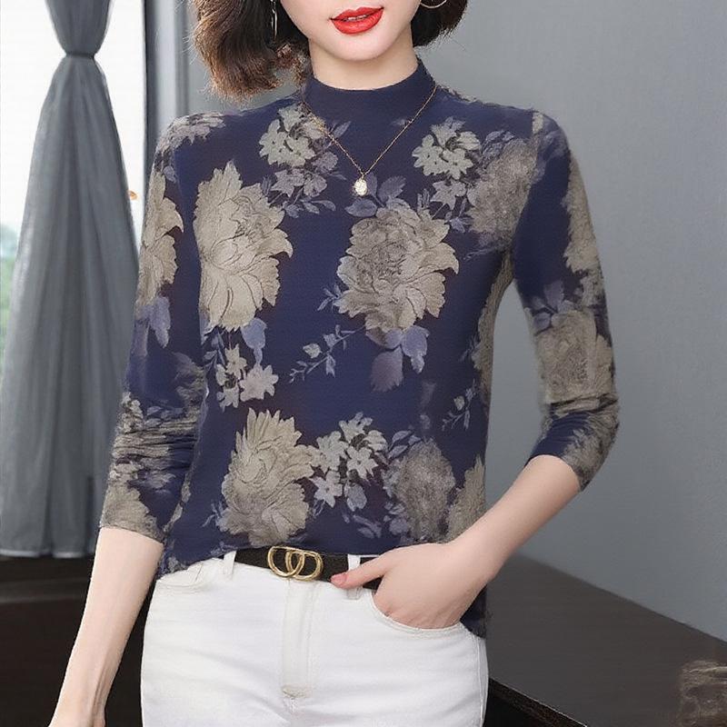 

Women s Elegant Age-Defying Long-Sleeve Base Layer Top, Plus Velvet, Slimming, Thickened, Perfect for Middle-Aged and Elderly Mothers 3XL