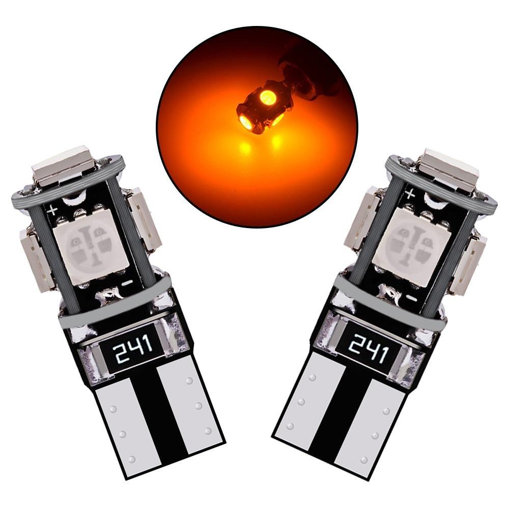 

Canbus Белый Синий Красный Желтый Зеленый T10 5smd 5050 Светодиодный Автомобильный Свет W5w 194 241 Лампы с ошибками Pack of 2 жёлтый