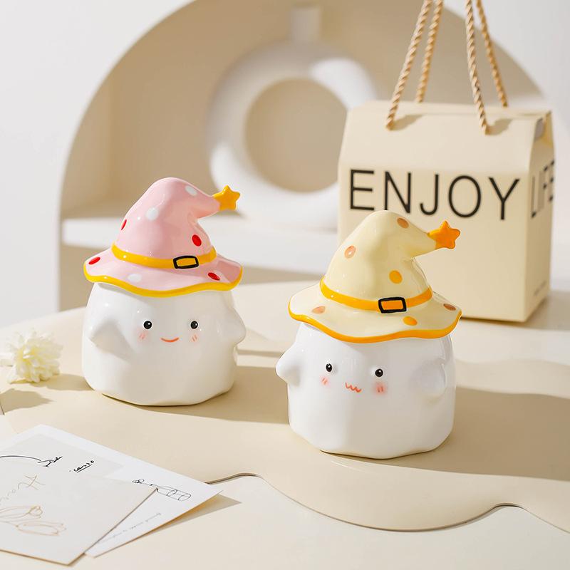 Birthday Gift Funny Ghost Mug with Lid Ceramic Cup Niche Gift Souvenir Water Cup Halloween Gift