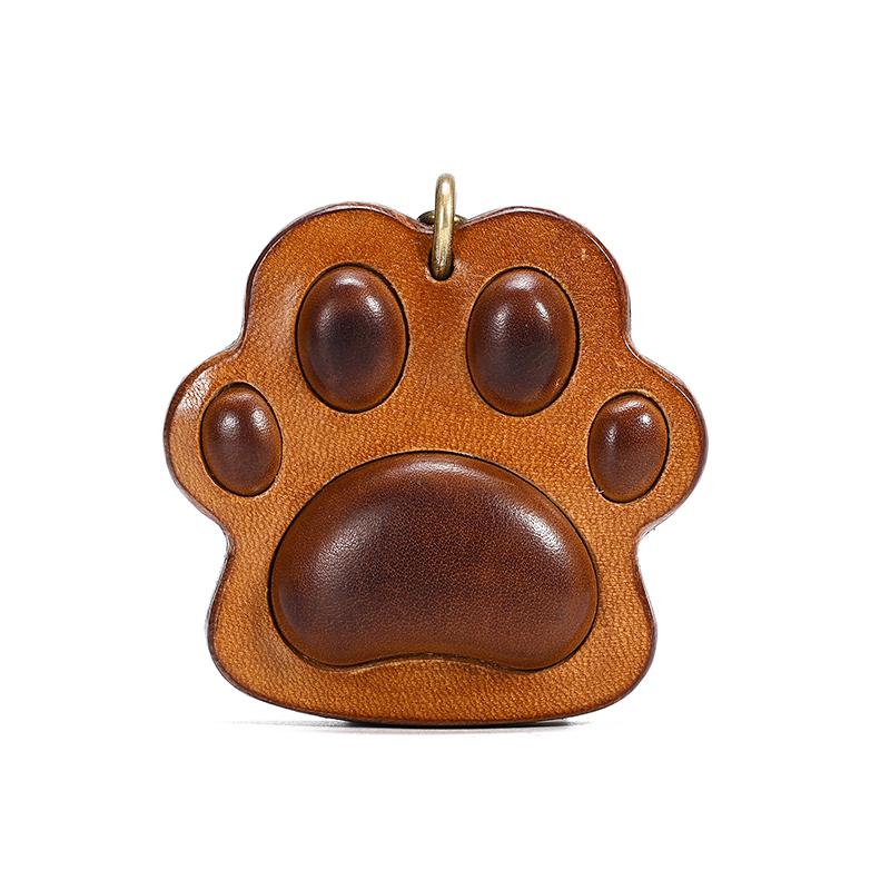 Vintage Cat Paw Keychain Handmade Genuine Leather Bag Charm, Cute Top Grain Cowhide Keyring Accessory