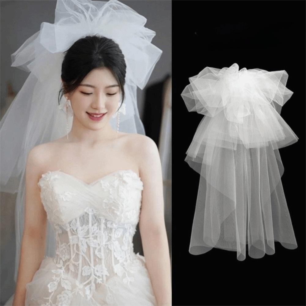 Bow Wedding Veil Pearl Accessories Women's Tulle New Bridal Veil  Bridal Photoshoot