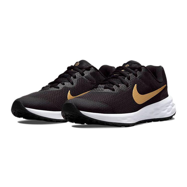 Nike Revolution 6 GS Svart Metallisk Gull Barnesko Hvit DD1096-002
