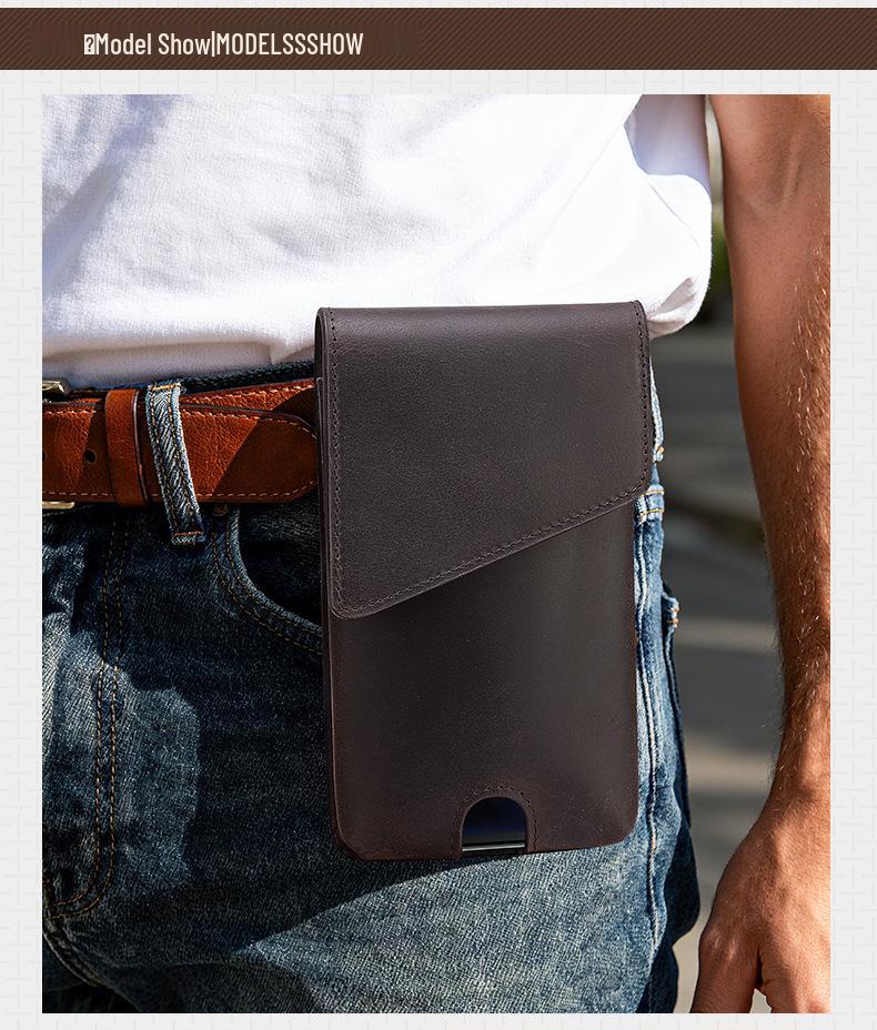 Chao Niu Vertical Style Cowhide Leather Waist Bag - Outdoor Tactical Phone Holder for Men