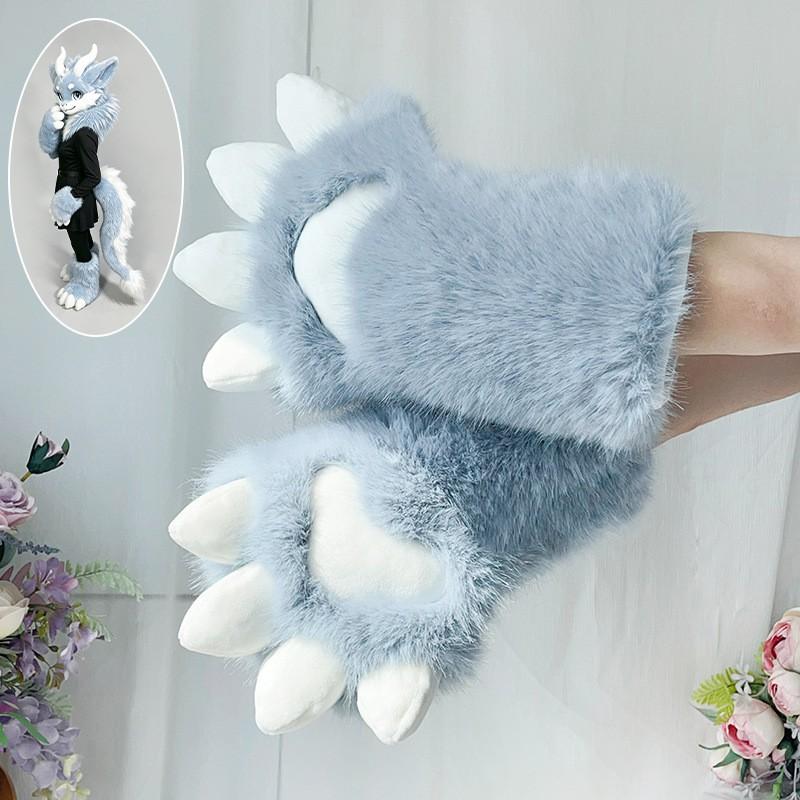 Furry Dragon Paw Gloves Cosplay Costume Accessory Soft Plush Animal Hand Prop Anime Convention Performance