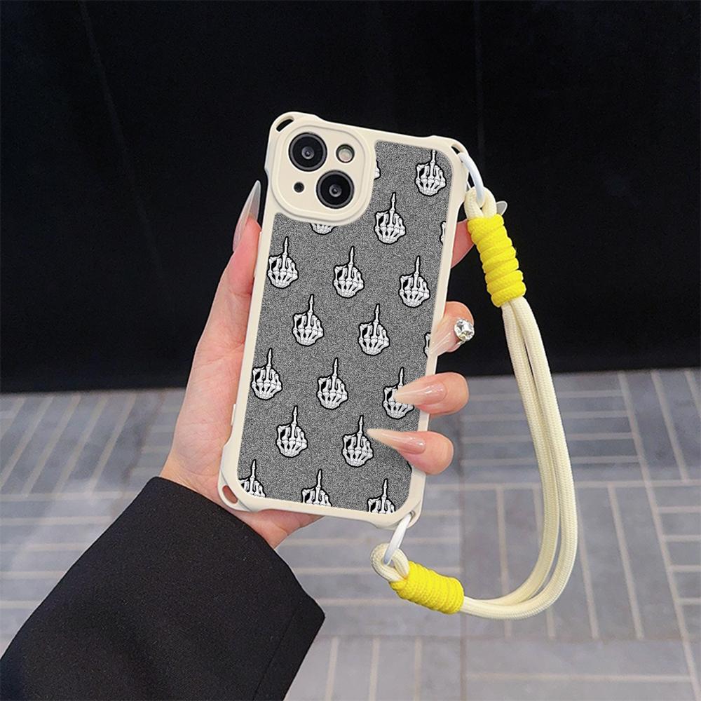 Ae80 Gesture Greeting Design Art Soft Phone Cases for iPhone 16 15 14 13 12 11 Pro Max 8 Plus XR with Wrist Strap Lanyard Corner Protection Back Cover